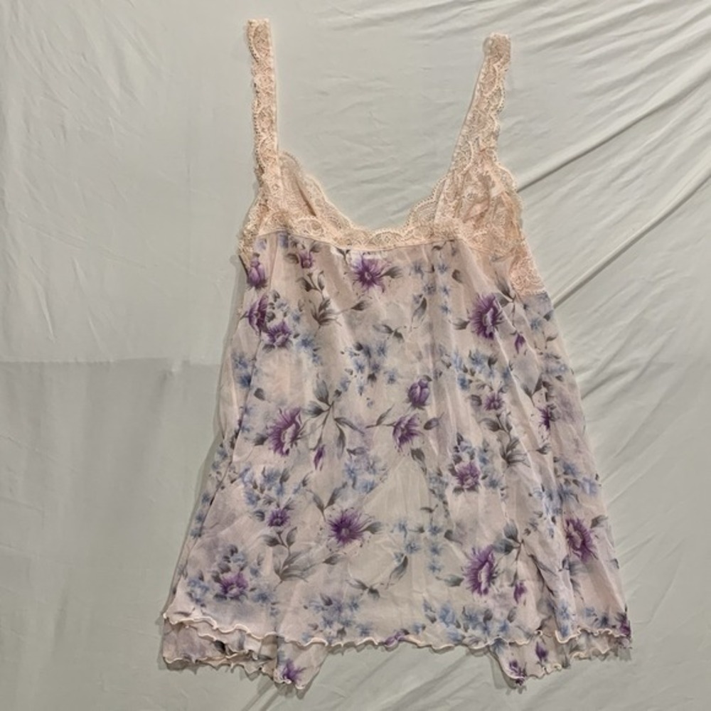 Vintage Victoria's Secret Floral Lace Babydoll Top M/L Y2K Cottagecore Lingerie - Picture 2 of 12